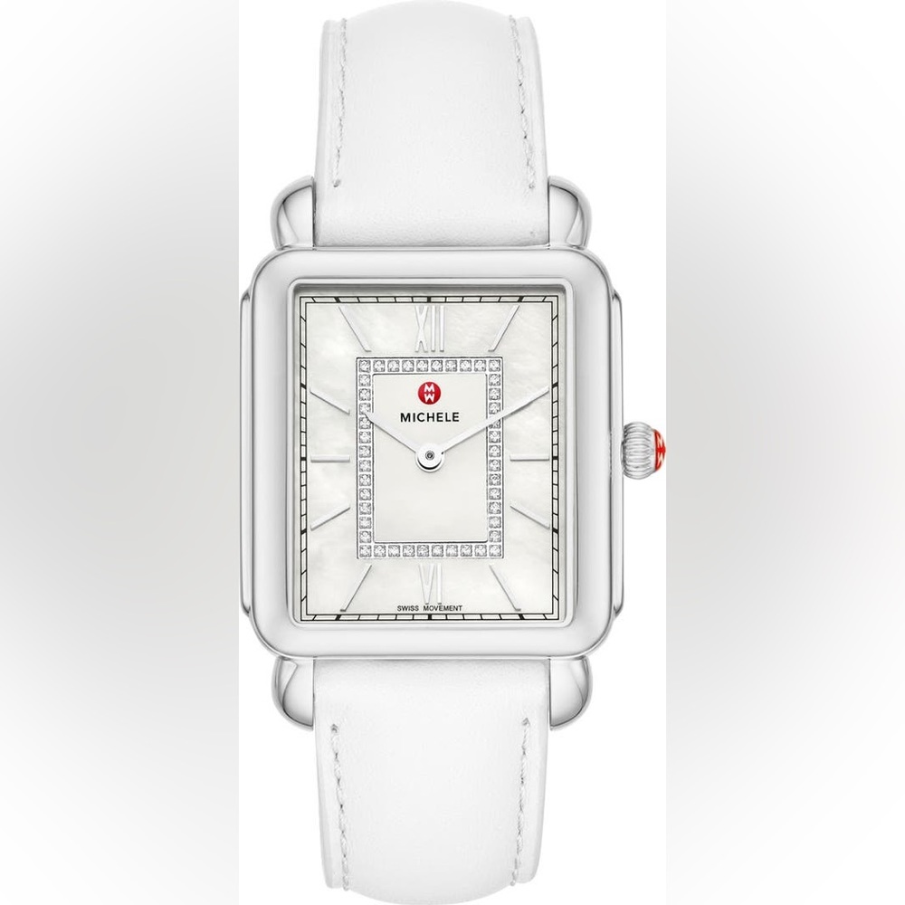MICHELE Deco II Diamond Leather Strap Watch, 30mm - 0.11ct.